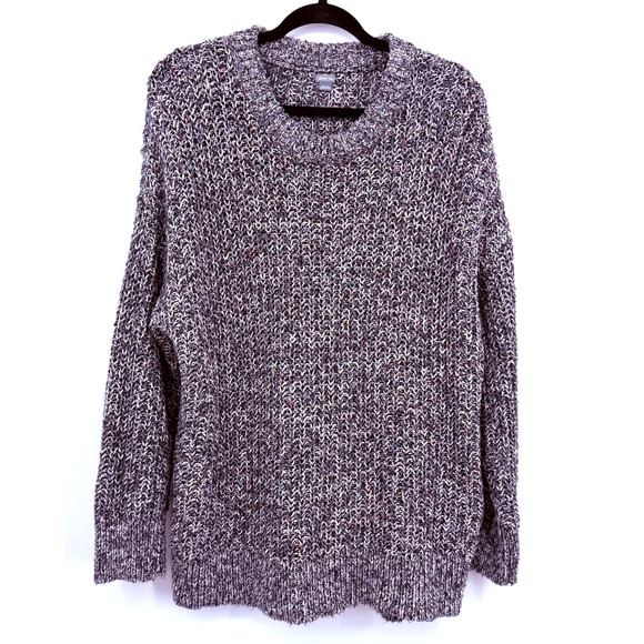 Aerie Womens Sweater Gray Purple M Fisherman Oversized Chunky Marled Knit Cozy - Picture 1 of 6